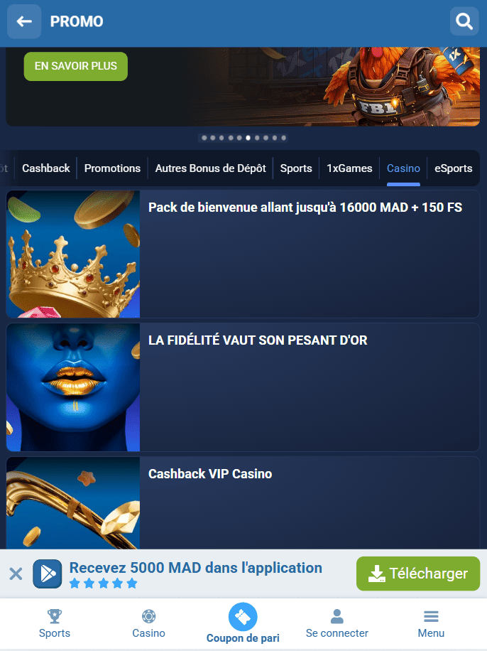 Bonus Casino — package de bienvenue