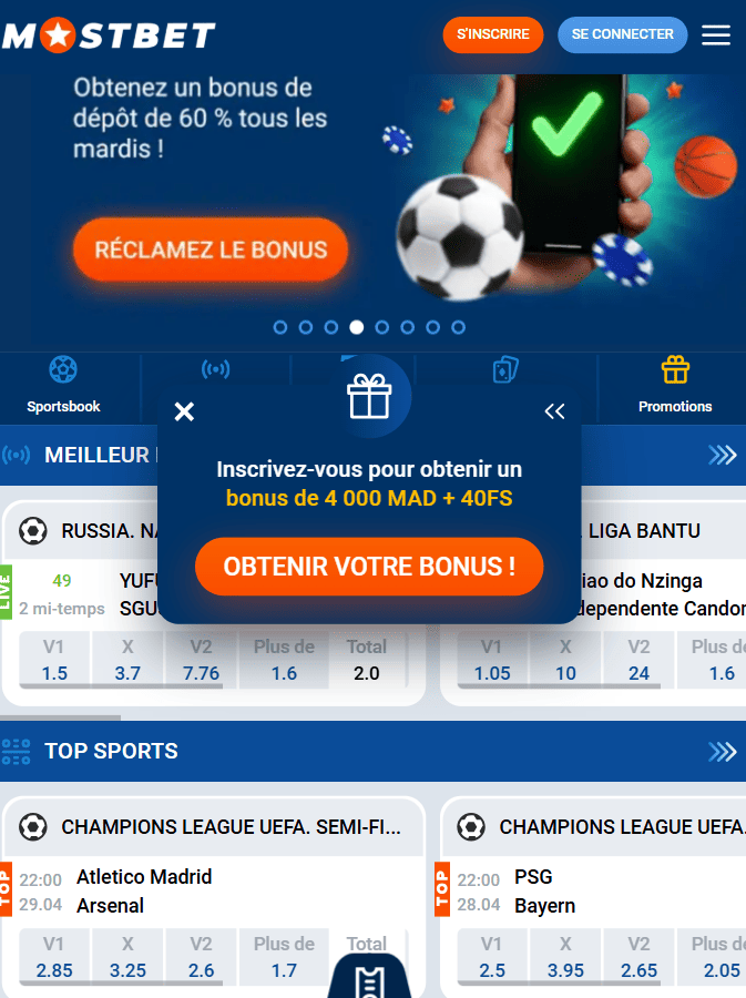Bonus et promotions Mostbet Maroc