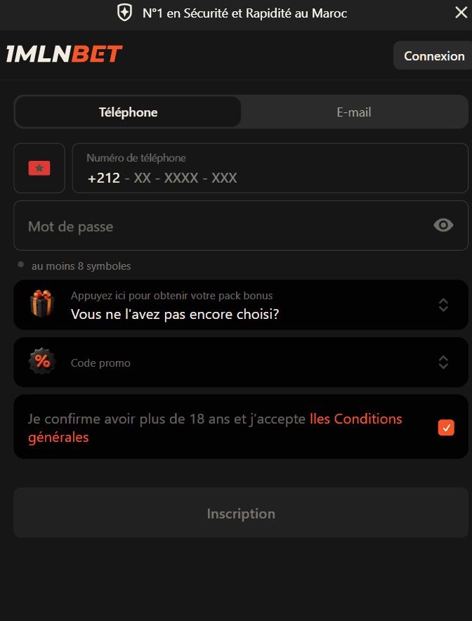 Comment s'inscrire sur 1MLNBET au Maroc