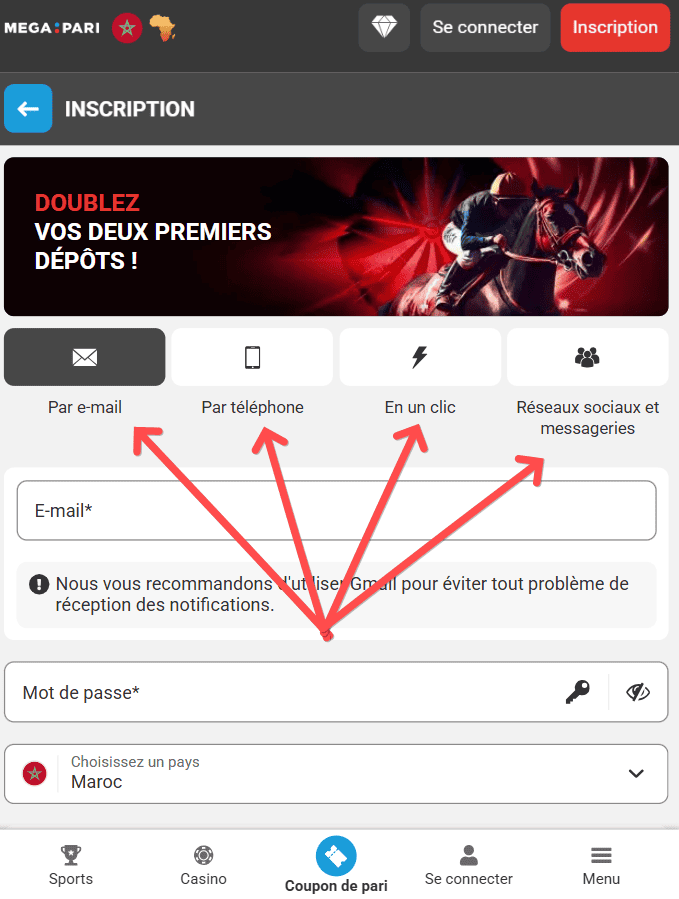 Comment s'inscrire sur Megapari au Maroc
