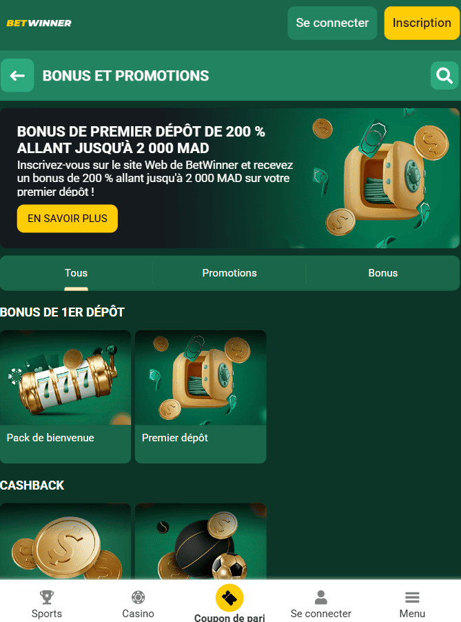 Offre de bienvenue Betwinner Maroc deux bonus, deux objectifs distincts