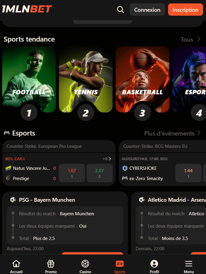 Paris sportifs sur 1MLNBET Maroc