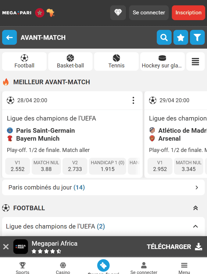 Paris sportifs sur Megapari Maroc