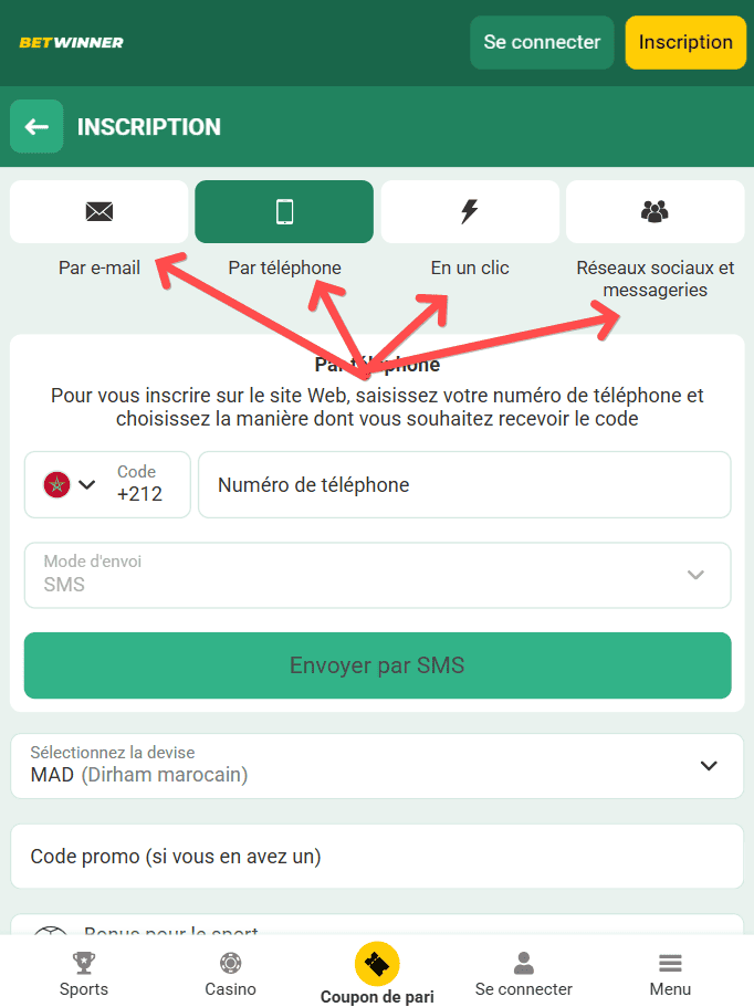 S'inscrire sur BetWinner depuis le Maroc