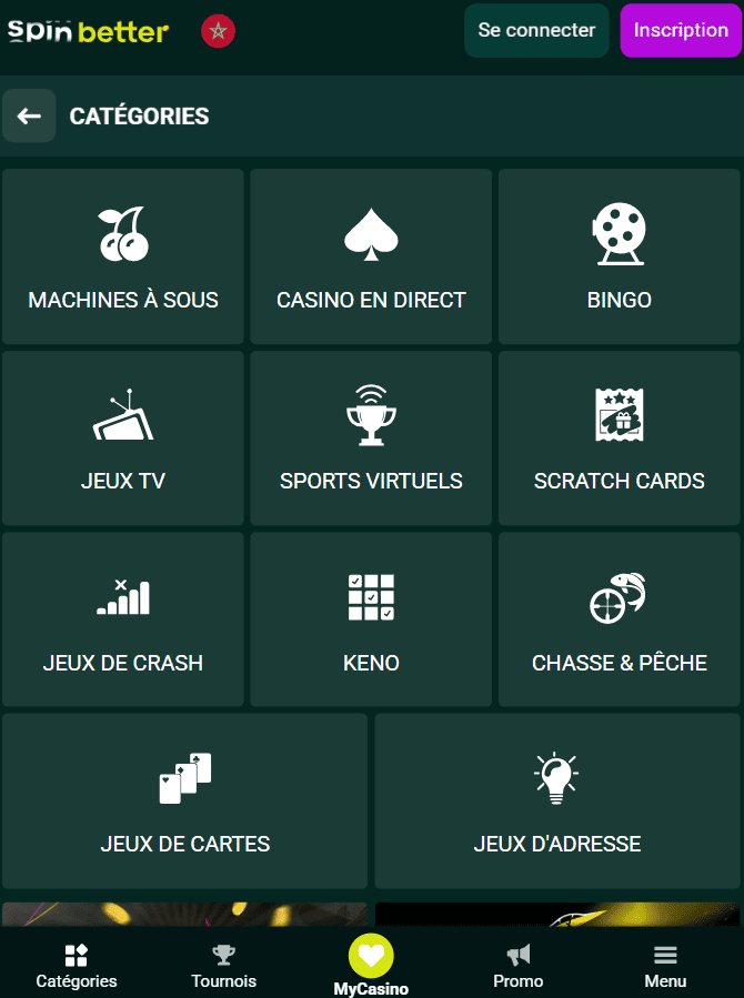 Catalogue de jeux Spinbetter